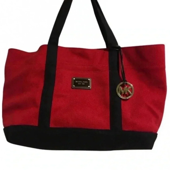 Michael Kors red & black canvas tote handbag - Picture 1 of 8
